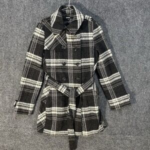 Donna Karan DKNY Jacket Womens 4 Gray Black Heavy Wool Pea Coat Parka‎ Overcoat